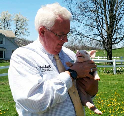 Doug Wills holding a pig